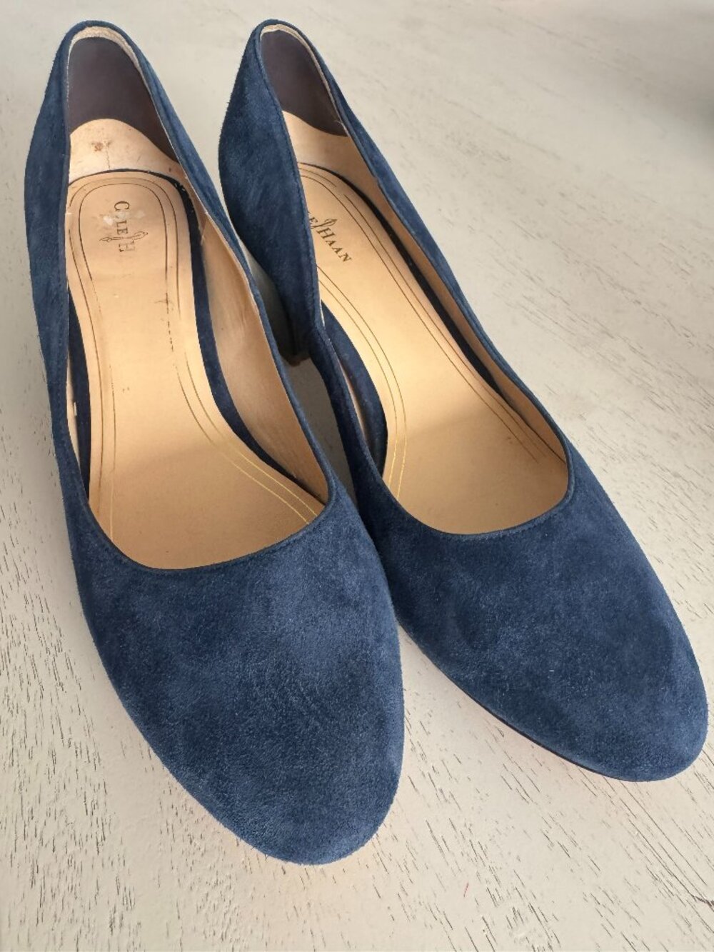 Cole Haan Navy Blue Suede Block Heels, size 9.5